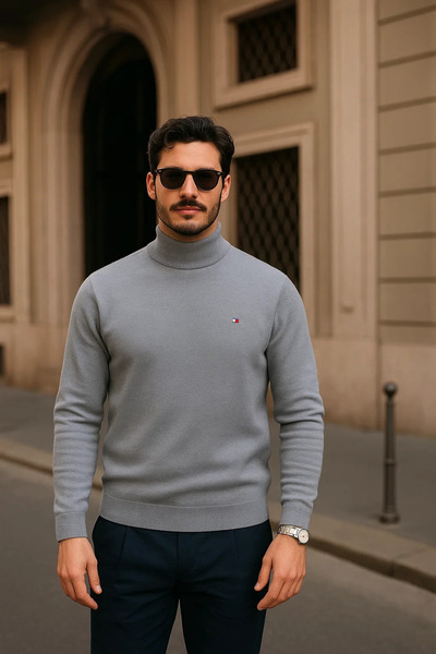 comstar Men's Casual Gray Half Turtleneck Sweater