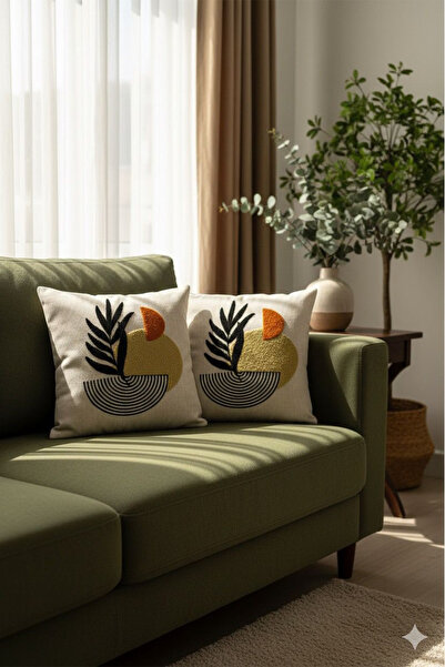 tropikal home Punch İşlemeli Modern Tasarım Dekoratif 2'li Kırlent Kılıfı Nak...