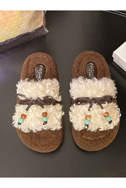 Take Two By Styli Plush Slides with Beaded Bow