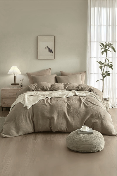 Valoroso Tekstil 100% Cotton Muslin Duvet Cover Set with Elastic Fitted Sheet...