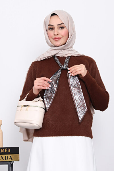 İmajButik Angora Soft Sweater with Brown Scarf Detail