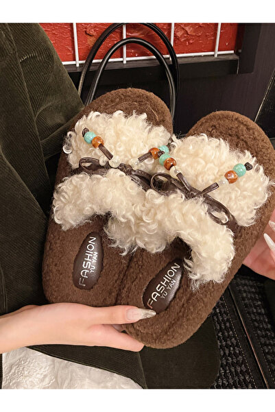 Take Two By Styli Plush Slides with Beaded Bow