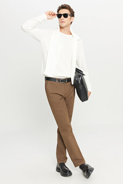 ALTINYILDIZ CLASSICS Altınyıldız ACE001261485 Açık Kahve Erkek Pamuklu Regular Fit Normal Kesim Diagonal Desenli Yan Cepl