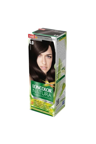 Loncolor Natura Set 3 x Vopsea de Par Permanenta 4.0 Castaniu, 100 ml