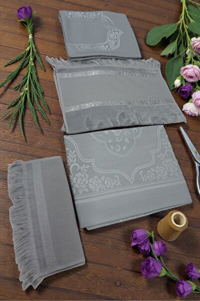 HAVLULAND SARRA ETAMİN İŞLEMELİK 4'LÜ SECCADE BOHÇA HAVLU SETİ ( SECCADE,BOHÇA,EL HAVLUSU ,MUTFAK HAVLU )