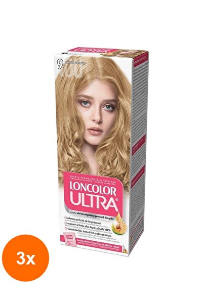 Loncolor Ultra Set 3 x Vopsea de Par Permanenta cu Amoniac 9 Blond Deschis, 1...