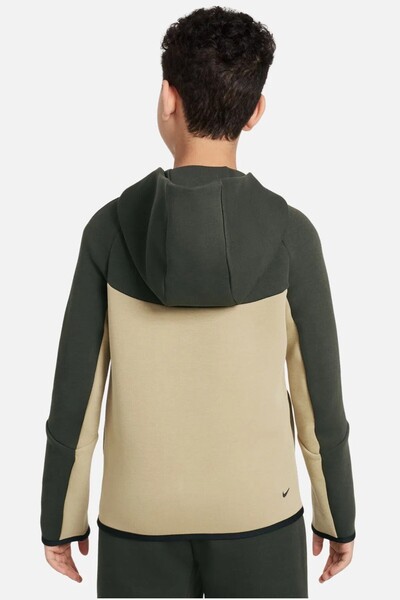 Nike Sportswear Smooth Tech Fleece Full Zip Hooded Zippered Children's Sweatshirt Khaki