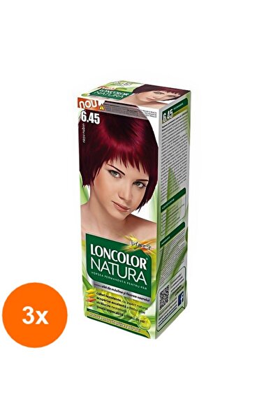 Loncolor Natura Set 3 x Vopsea de Par Permanenta 6.45 Rosu Rubin, 100 ml