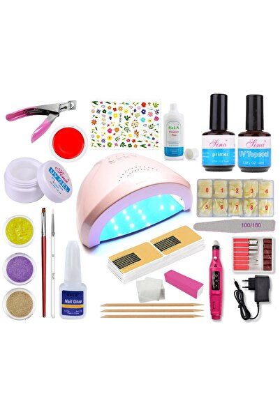 SELA Kit unghii false cu gel UV, nr. 10, lampă LED,