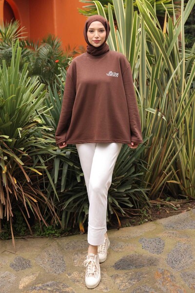 İmajButik Φούτερ με δύο κλωστές με λεπτομέρεια στάμπας στην πλάτη σε καφέ χρώμα