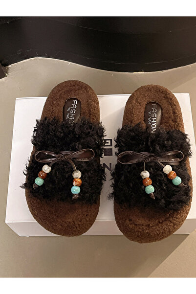 Take Two By Styli Plush Slides with Beaded Bow