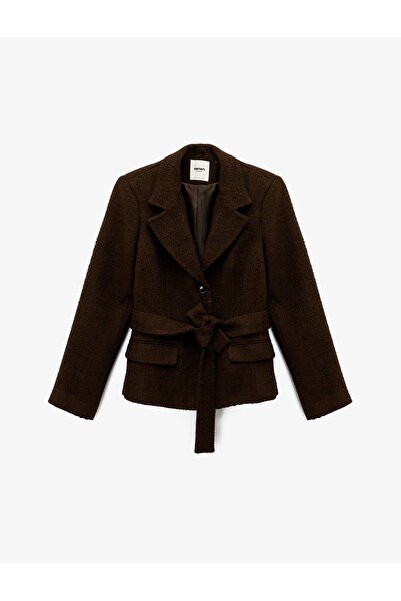 Koton Long Sleeve Belt Detail Tweed Blazer Jacket