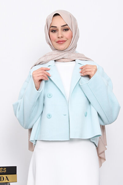 İmajButik Mint Green Short Buttoned Cashmere Jacket