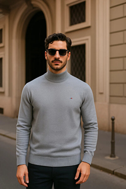 comstar Men's Casual Gray Half Turtleneck Sweater