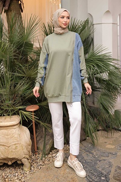 İmajButik Khaki Kot Paneled Modal Tunic