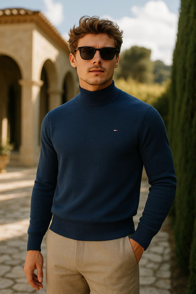 comstar Men's Basic Premium Comfort Long Navy Blue Sweater