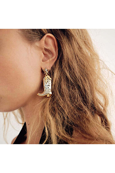 Just Pretty Corner 18 k Gold Plated PVD Two Tone Star Western Cowboy Boot Earrings