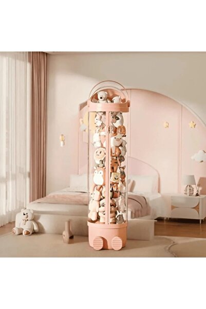 UKR منظم تخزين ألعاب القطيفة الطويل 142 سم حامل عمودي للحيوانات المحشوة (وردي)