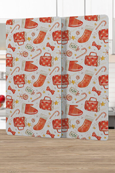 Decovetro Glass Coffee Tableware Presentation Tray Set of 2 Christmas New Year Patterned 30 X 15 cm