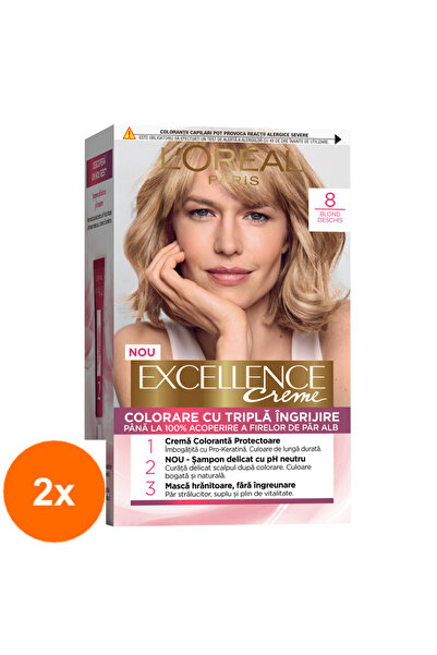 L'Oreal Paris Set 2 x Vopsea de Par Permanenta cu Amoniac Excellence Creme 8 ...