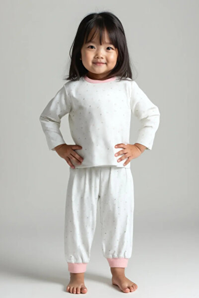 BABYİLAY Unisex %100 Pamuk Bebek-Çocuk Pijama Takımı | Ekru Uzun Kollu Alt Üs...