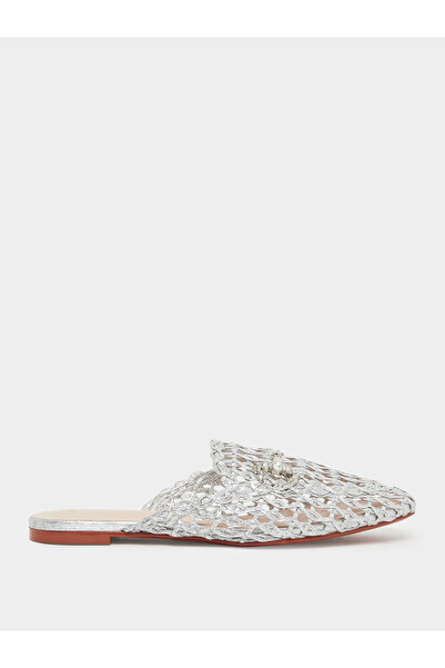 Styli Silver Woven Mule Loafers