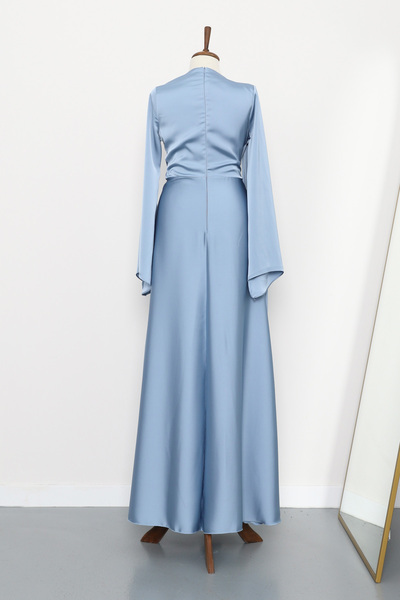 İmajButik Μπλε βρεφικό βραδινό φόρεμα ντραπέ σατέν με κάπα μπροστά