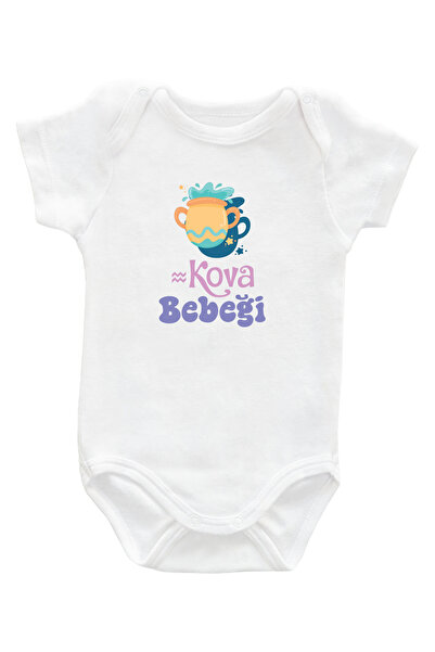 Kova Bebeği Burç Serisi %100 Pamuk Unisex Çıtçıtlı Bebek Body