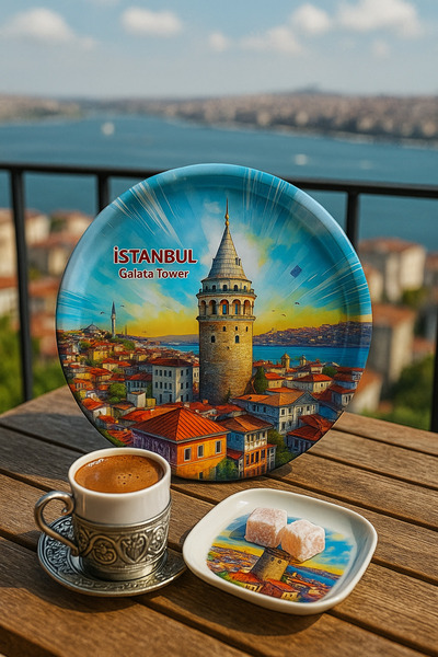 ATAGİFT HEDİYELİK Istanbul Galata Tower Patterned Metal Serving Tray Gift, Pr...