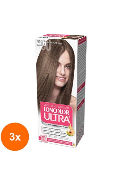 Loncolor Ultra Set 3 x Vopsea de Par Permanenta cu Amoniac 7.10 Blond Bej Cen...