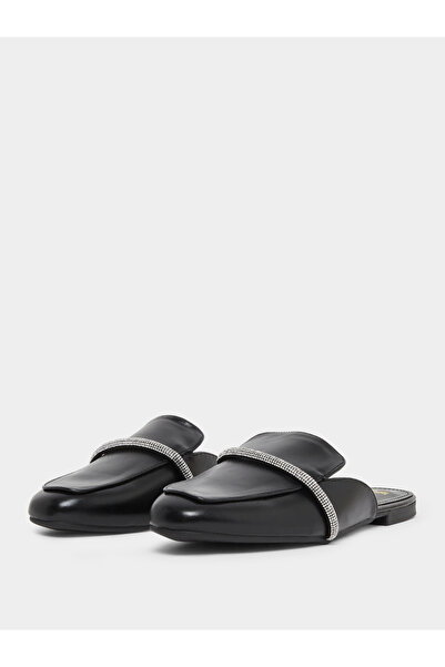 Styli Black Rhinestone Detail Flat Mules