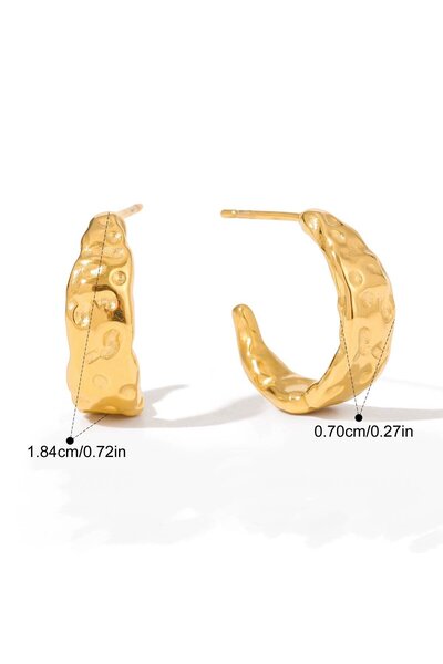 Just Pretty Corner 18K Gold Plated Classic Minimalist Hammer Tone Hoop Earring