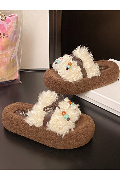 Take Two By Styli Plush Slides with Beaded Bow