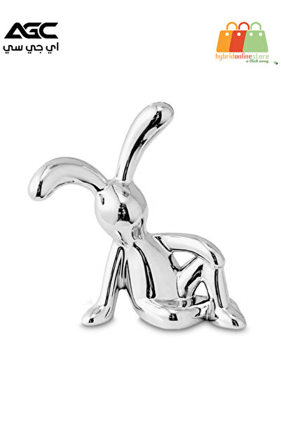 AGC تمثال أرنب فضي في وضعية جلوس مريحة للديكور المنزلي، وطاولة صغيرة ورف عرض
