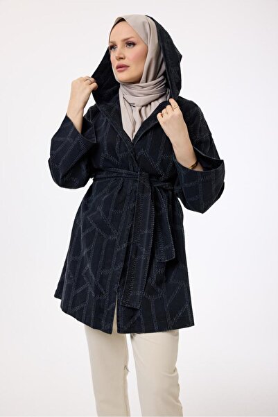 My City 6147 - Stylish Comfortable Hooded Waist Belt Tied Long Tunic Denim Ja...