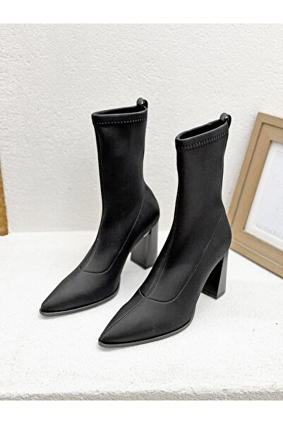 NUR KARACA 26K9007 Cizme din material textil, cu toc gros de 10 cm, pentru femei