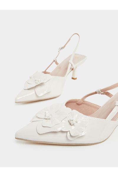 Styli White Floral Slingback Kitten Heel Sandals
