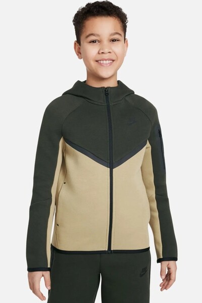Nike Sportswear Smooth Tech Fleece Full Zip Hooded Zippered Children's Sweatshirt Khaki