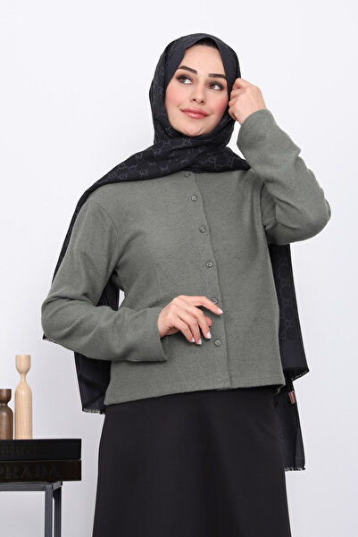 İmajButik Χακί ζακέτα με υφή με κουμπιά