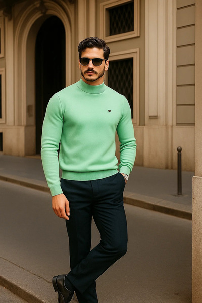 comstar Men's Casual Mint Half Turtleneck Sweater