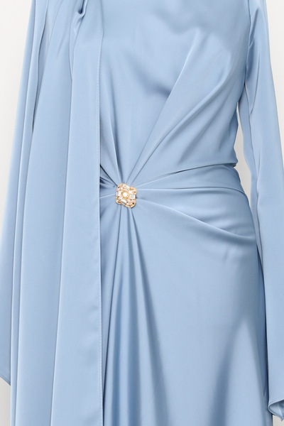 İmajButik Μπλε βρεφικό βραδινό φόρεμα ντραπέ σατέν με κάπα μπροστά