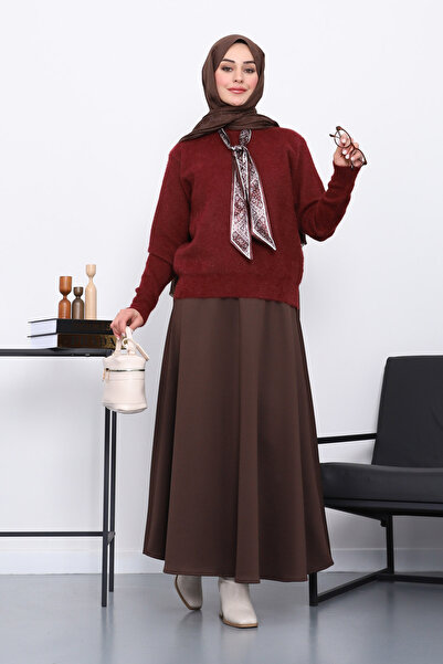 İmajButik Angora Soft Sweater with Burgundy Scarf Detail