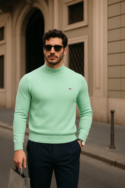 comstar Men's Casual Mint Half Turtleneck Sweater