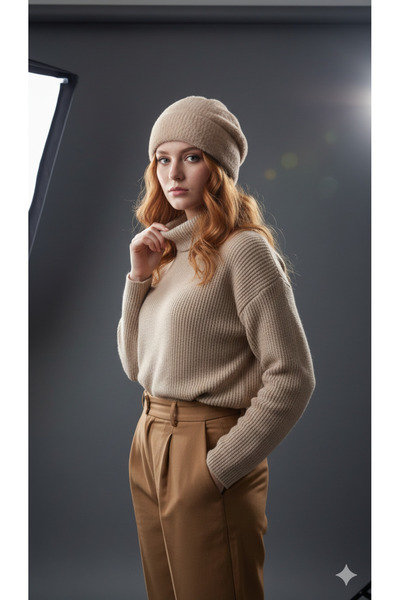 SİSTEM PELUŞ Women's Wool Textured Soft Form Luxury Woven Stylish Beret