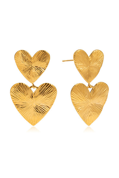 Just Pretty Corner 18 K Gold Plated Ribbed Big Heart Pendant Earrings