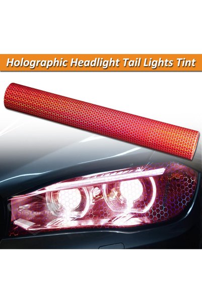 caralp Red Hologram Honeycomb Pattern Headlight Stop Film Headlight Foil Headlight Scratch Blocker Foil 100 X 30 cm