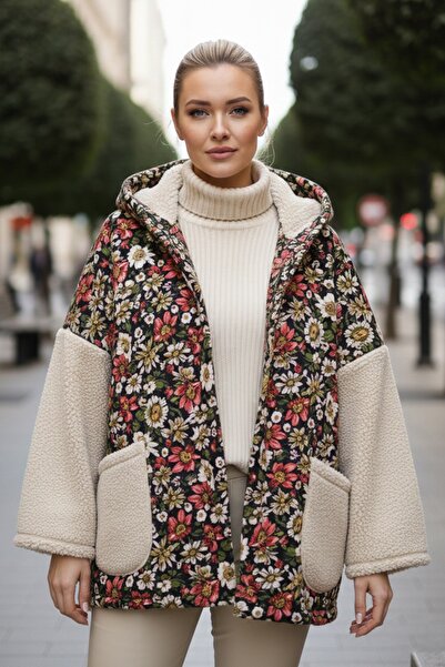 Chiccy Ιταλικό μπεζ μακρυμάνικο μπουφάν με τσέπες K με κουκούλα Casual Buklet O oversized Woven Jacket 78 70