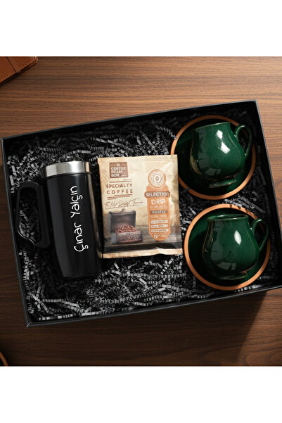 vegahediye v vega Kişiye Özel Siyah Bardak Termos & 2'li Petrol Yeşili Türk K...