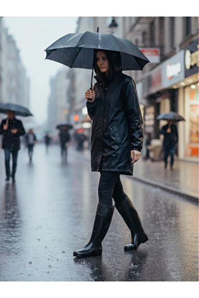 Deniz Terlik Cizme de ploaie lungi, negre, impermeabile pentru femei