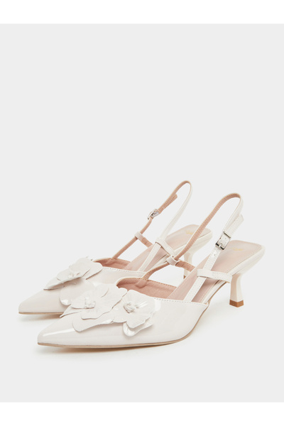 Styli White Floral Slingback Kitten Heel Sandals